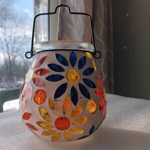 New Afirst Solar Mosaic Lantern Glass Base Only Daisy Blue Yellow Red White 4"